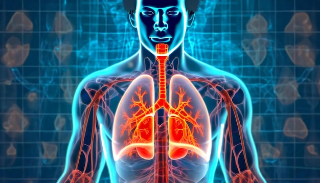 Foto ilustración en 3d de la anatomía integral del sistema respiratorio humano