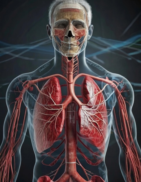 Ilustración en 3D de la anatomía integral del sistema respiratorio humano