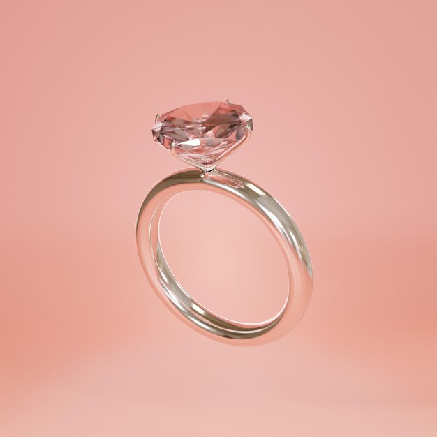 Ilustración en 3D de un anillo de diamante aislado en fondo rosa