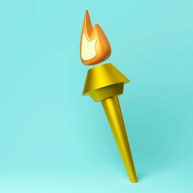 Ilustración 3d de la antorcha olímpica de oro