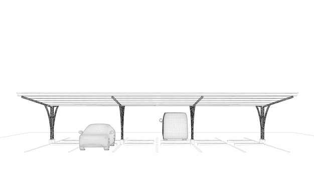 Ilustración 3D de aparcamiento y cochera.
