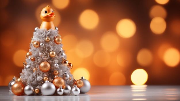 Foto ilustración en 3d del árbol de navidad plateado sobre naranja