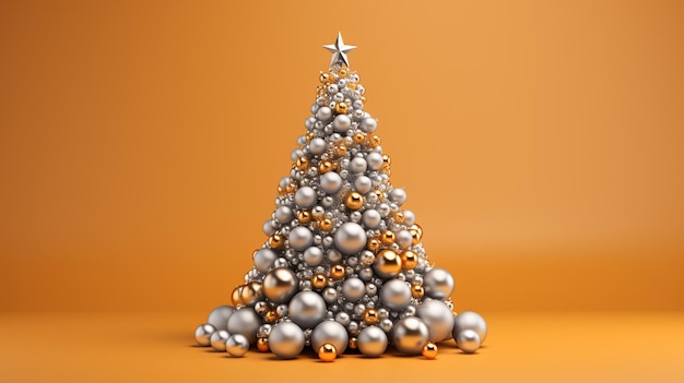 Ilustración en 3D del árbol de Navidad plateado sobre naranja