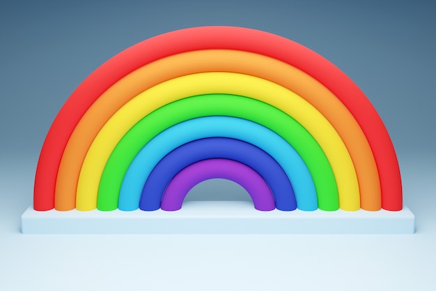 Ilustración 3d de un arco de arco iris sobre un fondo gris.