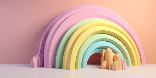 Foto ilustración 3d del arco iris como juguete para niños