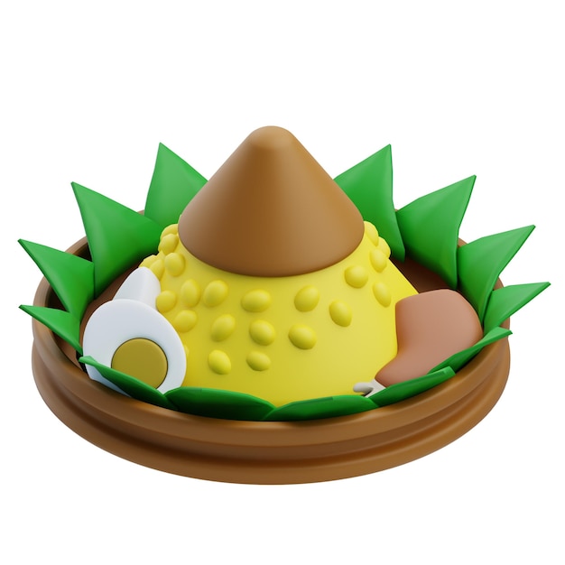 Ilustración 3D de arroz Tumpeng