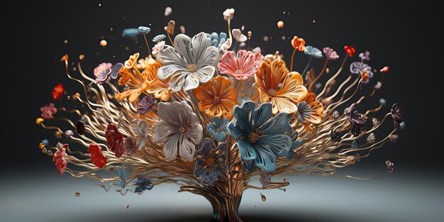 Ilustración en 3D de la aspersión de flores