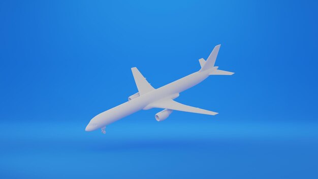 Foto ilustración 3d avión blanco fondo azul mínimo
