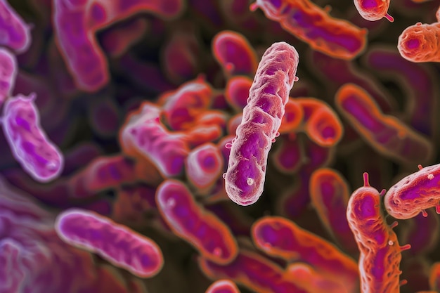 Ilustración en 3D de las bacterias en primer plano
