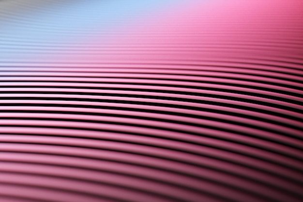 Ilustración 3D de una banda estéreo de diferentes colores. Rayas geométricas similares a ondas. Patrón de líneas de cruce que brilla intensamente rojo abstracto