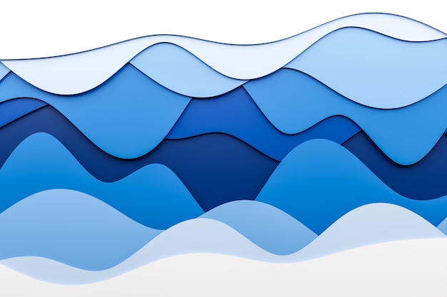 Ilustración 3D de una banda estéreo de diferentes colores. Rayas geométricas similares a ondas. Resumen patrón de líneas cruzadas brillantes de neón blanco y azul
