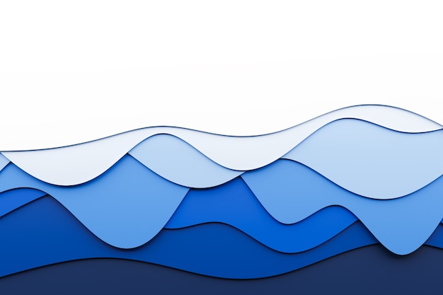 Ilustración 3D de una banda estéreo de diferentes colores. Rayas geométricas similares a ondas. Resumen patrón de líneas cruzadas brillantes de neón blanco y azul