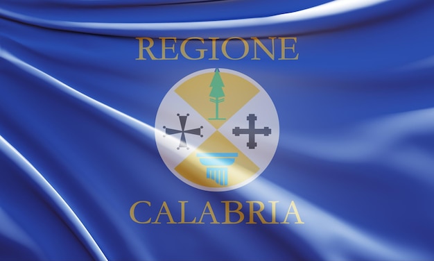 Ilustración 3d de la bandera de calabria en tela ondulada