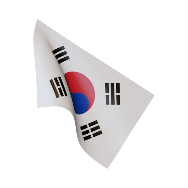 Ilustración en 3D Bandera de Corea del Sur Fondo blanco
