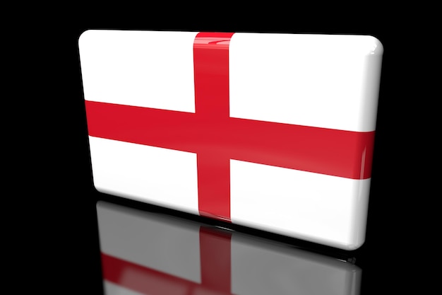 Ilustración 3D de una bandera cuadrada de Inglaterra sobre un fondo oscuro.
