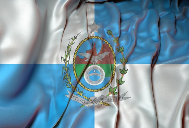 Ilustración 3d de la bandera del estado de río de janeiro en tela ondulada
