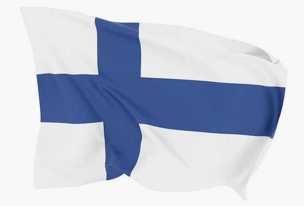 Ilustración 3d de la bandera de finlandia en tela ondulada aislada en blanco