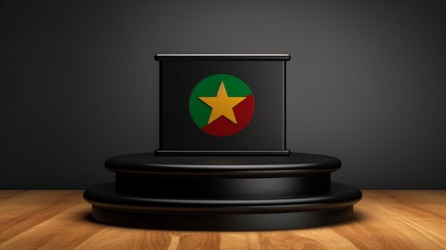 Ilustración en 3D de la bandera de Guinea Bissau La bandera de Guinea-Bissau ondeando aislada en una bandera de fondo negro