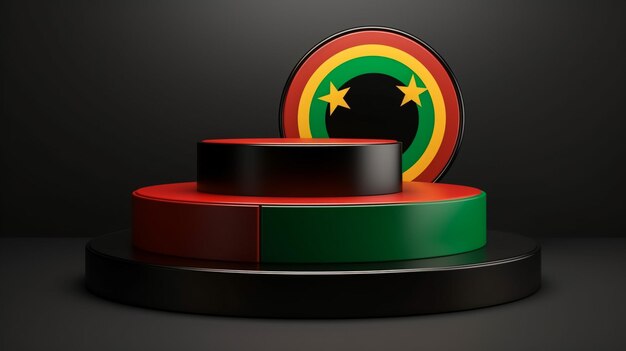 Ilustración en 3D de la bandera de Guinea Bissau La bandera de Guinea-Bissau ondeando aislada en una bandera de fondo negro