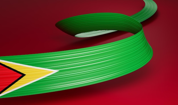 Ilustración 3d de la bandera de Guyana sobre un fondo rojo