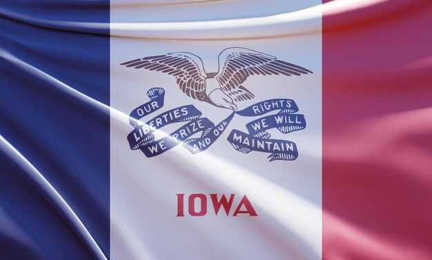 Ilustración 3d de la bandera de iowa en tela ondulada