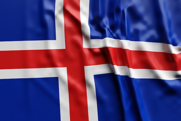 Ilustración 3D de la bandera nacional en desarrollo de Islandia. Símbolo del país.