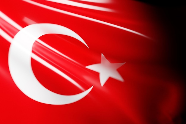 Ilustración 3D de la bandera nacional en desarrollo de Turquía. Símbolo del país.