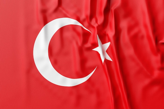 Ilustración 3D de la bandera nacional en desarrollo de Turquía. Símbolo del país.