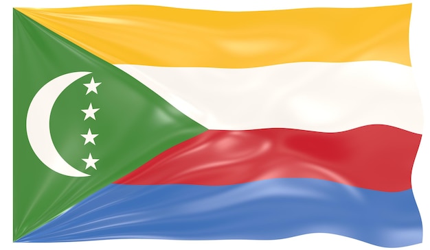 Ilustración 3d de una bandera ondeante de Comoras