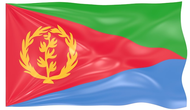 Ilustración 3d de una bandera ondeante de Eritrea