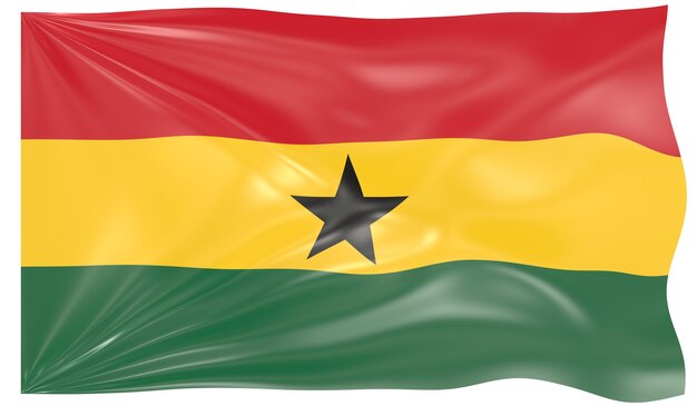 Ilustración 3d de una bandera ondeante de Ghana