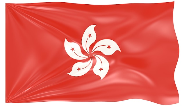 Ilustración 3d de una bandera ondeante de Hong Kong