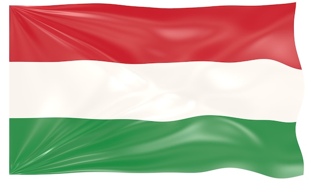 Ilustración 3d de una bandera ondeante de Hungría