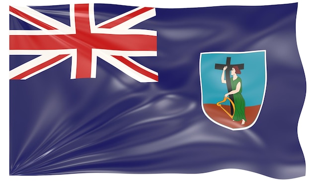 Ilustración 3d de una bandera ondeante de Montserrat
