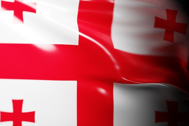 Ilustración 3D de la bandera ondeante nacional de Georgia. Símbolo del país.