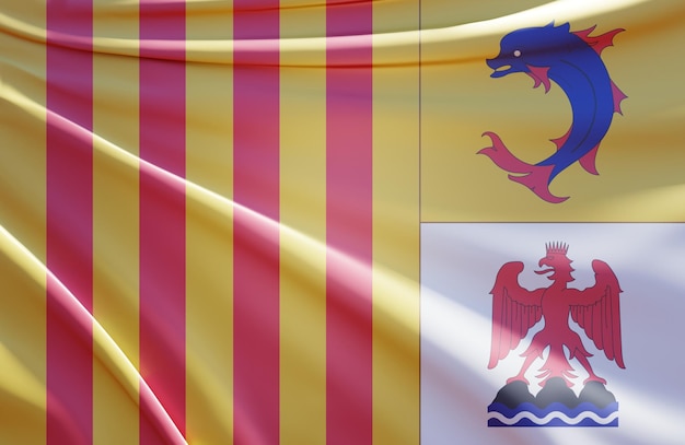 Ilustración 3d de la bandera de provence alpes cote dazur en tela ondulada