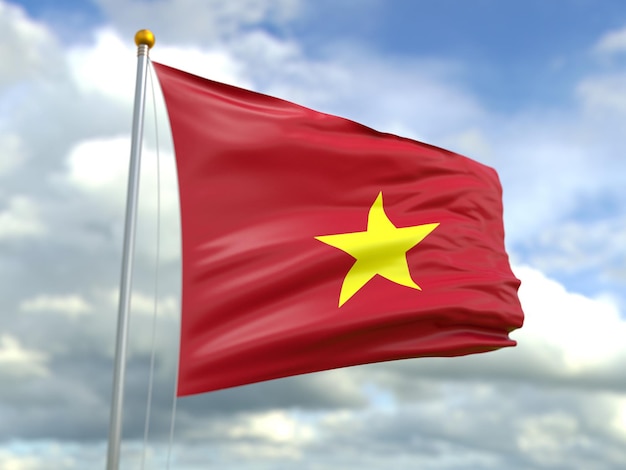 Ilustración 3d de la bandera de vietnam en el fondo del cielo