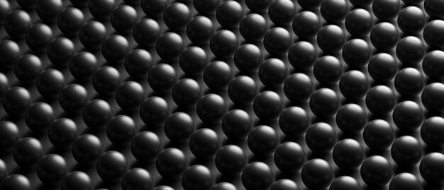 Ilustración 3d de banner de textura de fondo de bolas negras brillantes