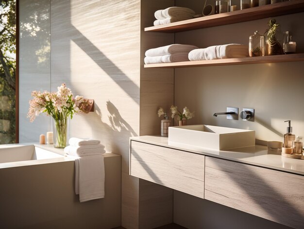 Ilustración 3D de un baño en una casa privada Diseño interior 3D en blanco sin texturas