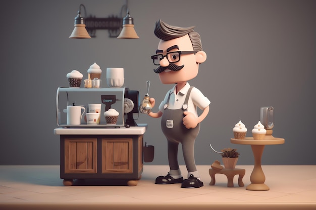 Ilustración 3d de barista masculino