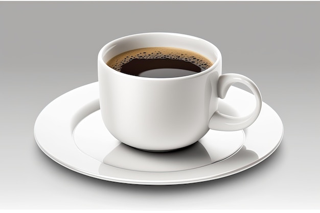 Foto ilustración 3d blanco taza de café negro aislado sobre fondo blanco con trazado de recorte