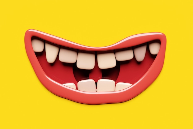 Foto ilustración 3d de la boca de un monstruo divertida expresión facial boca abierta con lengua y baba