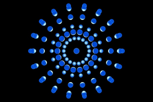Ilustración 3D de una bola azul, que consta de un gran número de círculos. Forma futurista, modelado abstracto.