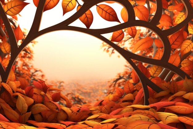 Ilustración 3D de un bosque de otoño con hojas