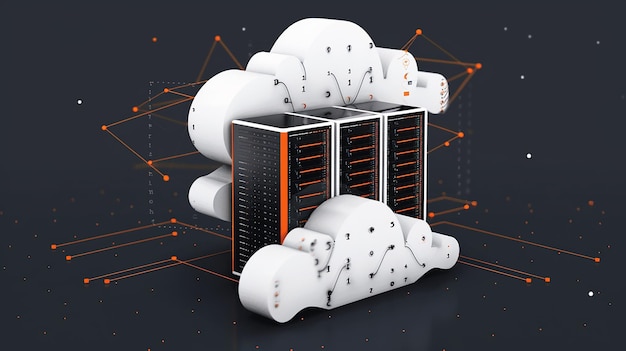 Ilustración 3D de la bóveda de datos conectada a la nube