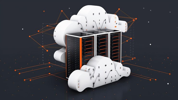 Foto ilustración 3d de la bóveda de datos conectada a la nube