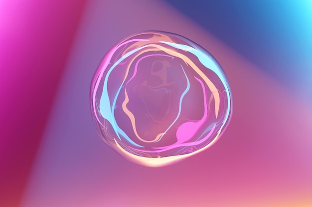 Ilustración 3d de una burbuja de colores transparente sobre un fondo rosa Bola digital volando