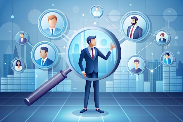 Ilustración 3D de búsqueda de puestos de trabajo Gestión de recursos humanos y concepto de contratación Vecto moderno y de moda