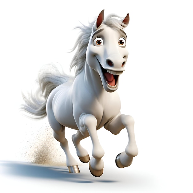 Ilustración 3D de un caballo blanco con una gran melena