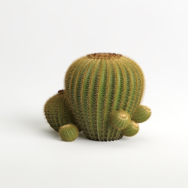 Ilustración 3d de cactus Echinocactus grusonii aislado en blanco bachground